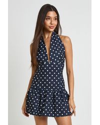 Boohoo - Polka Dot Halterneck Mini Dress - Lyst