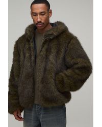 BoohooMAN - Oversized Boxy Faux Fur Hooded Jacket - Lyst