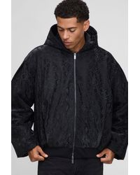 BoohooMAN - Oversized Pu Snake Printed Hooded Bomber Jacket - Lyst