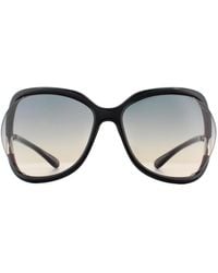 Tom Ford - Square Glanzende Zwarte Rook Grijze Gradiënt Zonnebril - Lyst