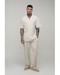 BoohooMAN - Tall Holiday Linen Blend Oversized Shirt & Relaxed Trouser Set - Lyst
