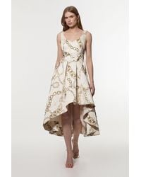 Karen Millen - Structured Viscose Satin Chain Print Tailored Prom Maxi Dress - Lyst