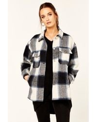 Gini London - Check Oversized Pocket Detail Shacket - Lyst
