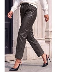 Roman - Petite Faux Leather Textured Drawstring Trouser - Lyst