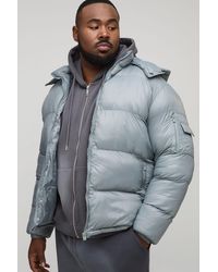 BoohooMAN - Plus High Shine Regular Fit Hooded Puffer - Lyst