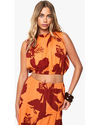 Boohoo - Abstract Floral Puffball Linen Top - Lyst