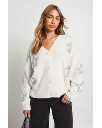 Boohoo - Star Tinsel Print Oversized Knitted Cardigan - Lyst