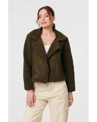 Izabel London - Faux Suede Teddy Lined Biker Jacket - Lyst