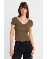 Dilvin - Cotton Crop Blouse With Frill Trim - Lyst