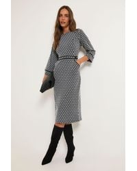 Wallis - Geo Ponte Belted Piping Detail Midi Dress - Lyst