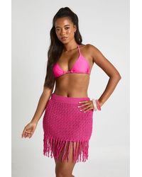 Boohoo - Crochet Fringe Detail Beach Mini Skirt - Lyst