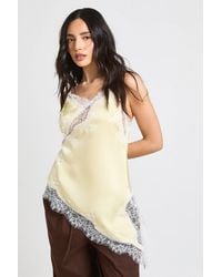 Boohoo - Asymmetric Hem Lace Satin Cami Top - Lyst