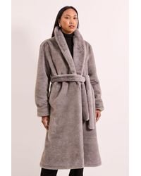 PRINCIPLES - Faux Fur Long Coat - Lyst