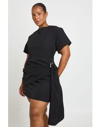 Boohoo - Plus Trim Detail Drape Shoulder Pad Mini Dress - Lyst