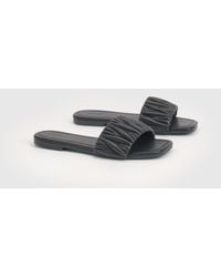 Boohoo - Square Toe Padded Textured Sliders - Lyst