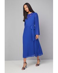 Wallis - Pleated Floral Trim Midi Dress - Lyst
