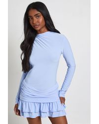Boohoo - Long Sleeve Drape Front Mini Dress - Lyst