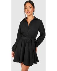 Boohoo - Petite Crinkle Skater Shirt Dress - Lyst