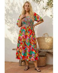 Roman - Curve Floral Shirred Midi Dress - Lyst