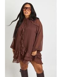 Boohoo - Plus Chiffon Ruffle Smock Dress - Lyst