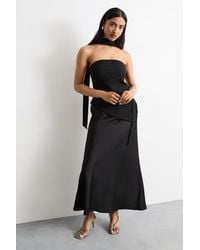 Warehouse - Strapless Structured Bodice Satin Midi Dress - Lyst