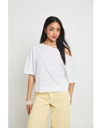 Boohoo - Sheer Slub Off The Shoulder Oversized T-Shirt - Lyst