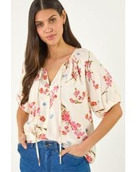 Roman - Floral Print Tie Front Top - Lyst
