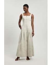 Karen Millen - Premium Linen Zip Detail Jumpsuit - Lyst