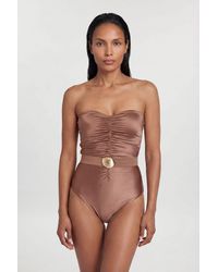 Karen Millen - Metallic Belt Detail Bandeau Swimsuit - Lyst