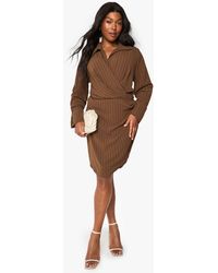 Boohoo - Plus Linen Look Stripe Dress - Lyst