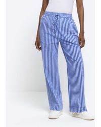 River Island - Wide Leg Trousers Stripe Poplin Pull On Material_Cotton - Lyst