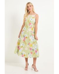 Wallis - Petite Floral Check Ottoman Midi Dress - Lyst