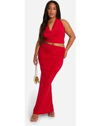 Boohoo - Plus Double Slinky Halterneck Cowl Neck Top & Maxi Skirt Co Ord - Lyst