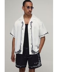 BoohooMAN - Oversized Short Sleeve Floral Boarder Print Satin Shirt & Set - Lyst