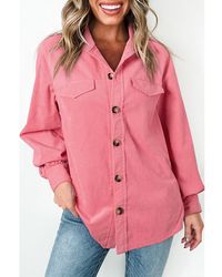 Azura Exchange - Bonbon Corduroy Flap Detail Knop-up Split Shacket - Lyst