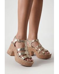 Boohoo - Metallic Gladiator Cork Wedges - Lyst