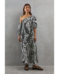 Warehouse - Poplin Print One Shoulder Midi Dress - Lyst