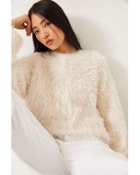 Bianco Lucci - Oversized Textured Knit Sweater With Plush Detail - Lyst