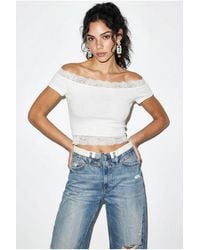 Bianco Lucci - Off Shoulder Lace Detailed Crop Blouse - Lyst