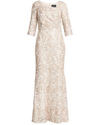 Gina Bacconi - Lilenne Asymmetrical Neck 3/4 Sleeve Sequin Lace Dress - Lyst