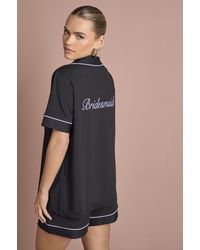 Boohoo - Bridal 'Bridesmaid' Satin Embroidered Short Sleeve Shirt & Pyjama Set - Lyst