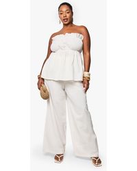 Boohoo - Plus Linen Look Longline Bandeau And Wide Leg Trouser Co-Ord - Lyst