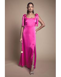 Oasis - Bright Satin Tie Shoulder Midi Bridesmaid Dress - Lyst