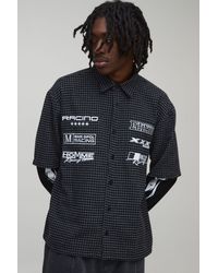 BoohooMAN - Oversized Moto Badge Faux Layer Check Shirt - Lyst