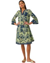Roman - Palm Print V-Neck Tiered Dress - Lyst