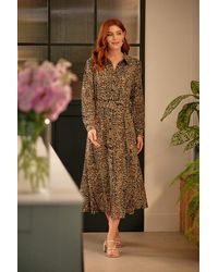 Izabel London - Print Tie Waist Midi Shirt Dress - Lyst