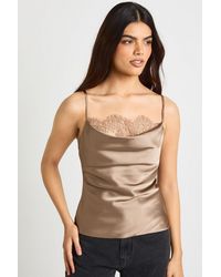 Boohoo - Satin Lace Cowl Cami - Lyst