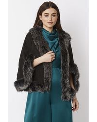 Jayley - Faux Fur Suede Cape Jacket - Lyst