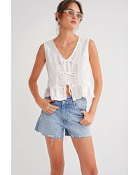 MixRay - Strukturierte Cropped-Bluse Mit V‑Ausschnitt Und Schleife - Lyst