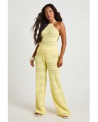Boohoo - Crochet Knit Halterneck Top And Wide Leg Trouser Co-Ord - Lyst